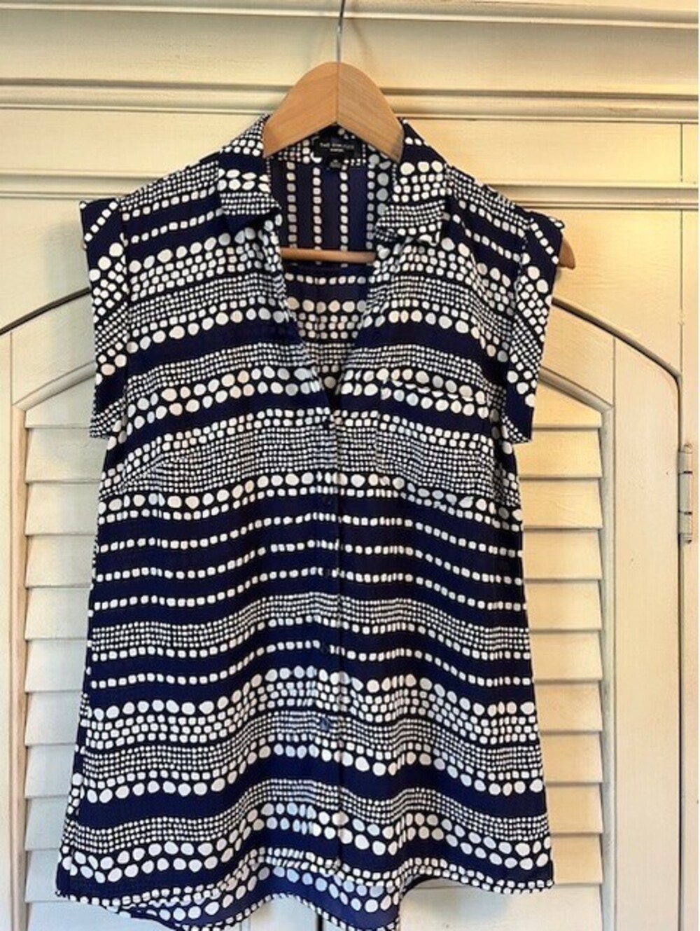 Women's The Limited Ashton Blouse Dress Top size XS Dark Blue w/ Polka Dots